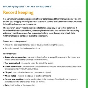 UPDATED Apiary Record Cards with Instructions