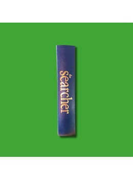 Blue Searcher binder on green background